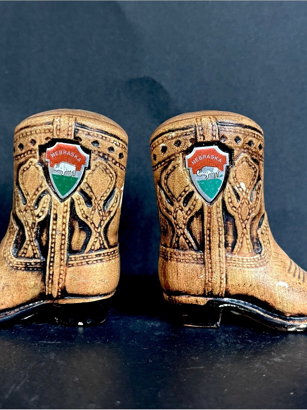 Ceramic Nebraska Cowboy Boot Salt and Pepper Shakers Western Country Farm